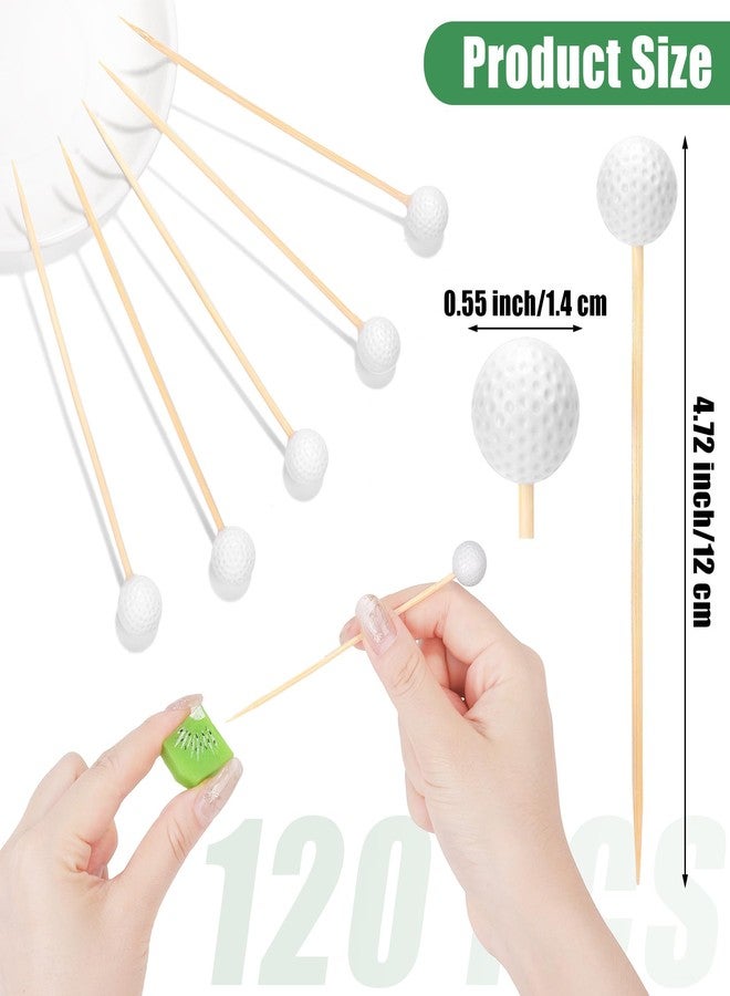 Aodaer 120 Pieces Golf Cocktail Picks, 4.72 Inch Golf-Themed Ball Toothpicks for Appetizers, Disposable Fruit Sandwich Bamboo Skewer Picks for Sports Party Decoration, Catered Events, Buffet Supplies - Image 2